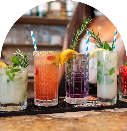 a close up of a tray with different drinks on it